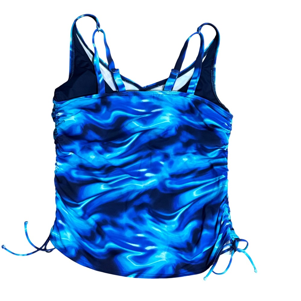 Lands End Blue Marble Water Print Ruched Tankini Top Adjustable Straps 12 D Cup - Picture 3 of 3
